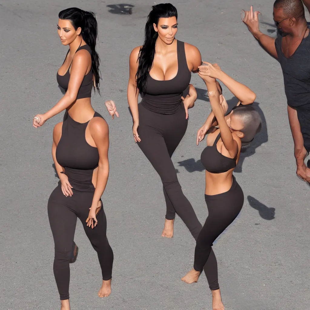 Image similar to kim kardashian, full body pose, yoga, 8 k, tan