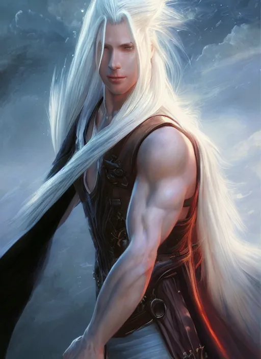 Prompt: a beautiful portrait of sephiroth, digital art by eugene de blaas and ross tran, vibrant color scheme, highly detailed, in the style of romanticism, cinematic, artstation, pixiv, greg rutkowski