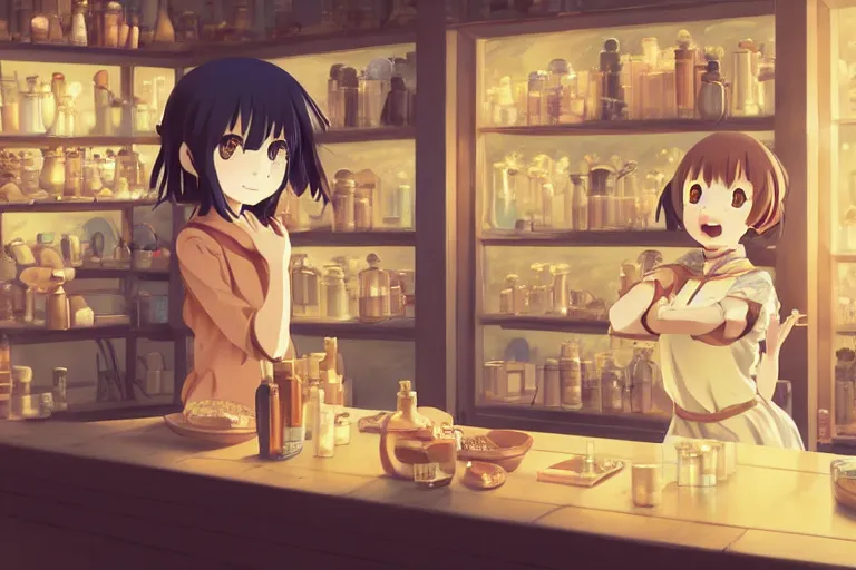 Prompt: anime visual, portrait of a young female traveler in a alchemist's shop interior, cute face by yoh yoshinari, katsura masakazu, studio lighting, dynamic pose, dynamic perspective, strong silhouette, anime cels, ilya kuvshinov, cel shaded, crisp and sharp, rounded eyes, moody, ( ( cool colors ) )