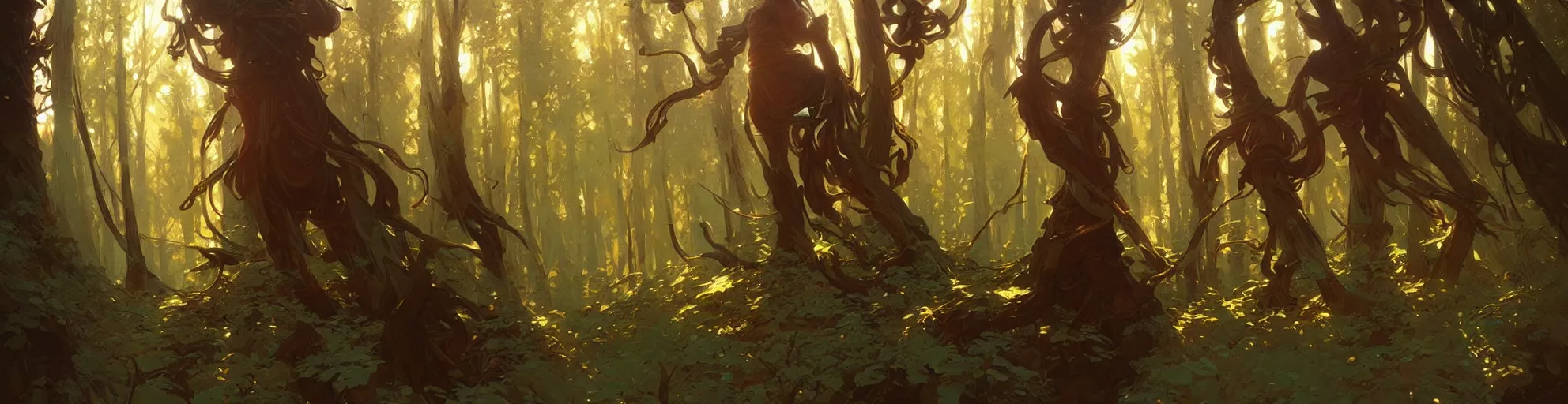 Prompt: Sherwood Forest, highly detailed, digital painting, artstation, concept art, smooth, sharp focus, illustration, art greg rutkowski and alphonse mucha