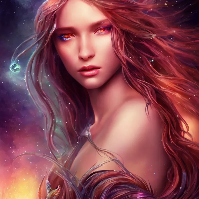 Image similar to beautiful cinematic fantasy poster, a beautiful glistening mermaid with flowing hair, beautiful glowing galaxy eyes, hybrid from The Elden Ring and art direction by Darius Zawadzki ;by artgerm; wayne reynolds art station; cinematic quality character render; low angle; ultra high quality model; production quality cinema model;