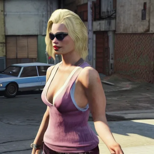 Prompt: margot robbie as a character in gta v, amazing detail