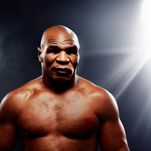 Image similar to a still of mike tyson, cinematic, 4 k, god rays through fog