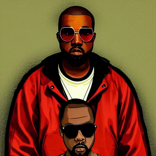 Image similar to illustration gta 5 artwork of holy saint kanye west, golden cross, in the style of gta 5 loading screen, by stephen bliss