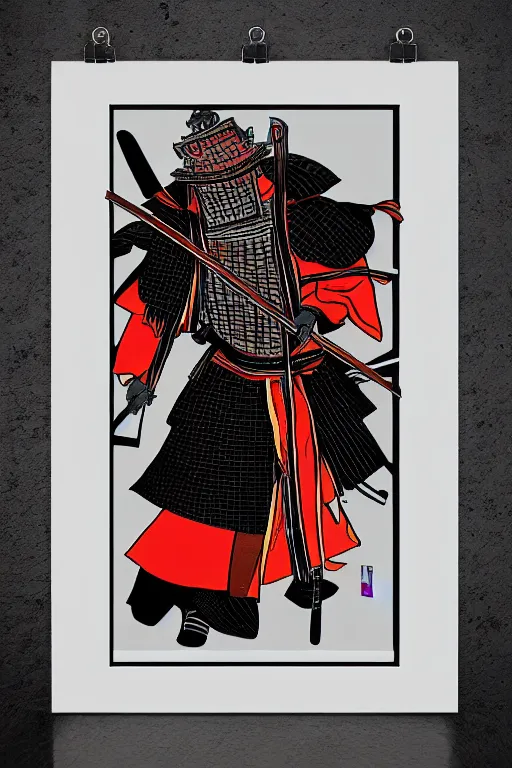 Prompt: samurai art print, slightly realistic