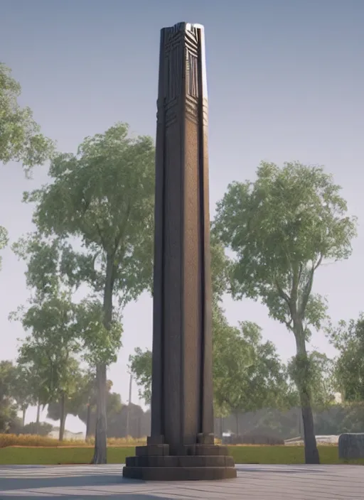 Image similar to highly detailed realistic architecture 3 d render of a futuristic stele monument in frank lloyd wright style standing in city park, archdaily, made in unreal engine 4 octane render