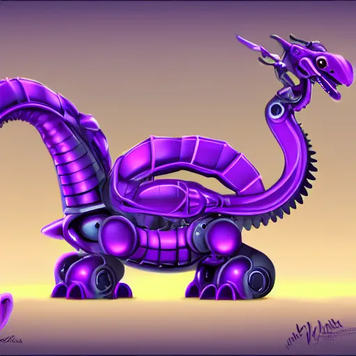 Prompt: very cute purple robototechnic dragon, Disney, digital art