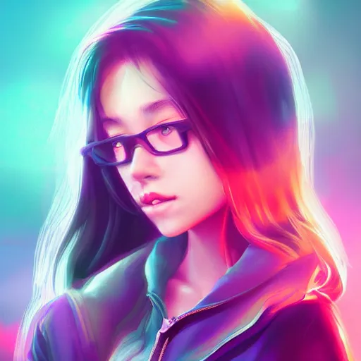 Prompt: portrait of teen girl, art by Ross tran, vivid color palette, digital painting, 3D, octane render, post process in Photoshop, highly detailed