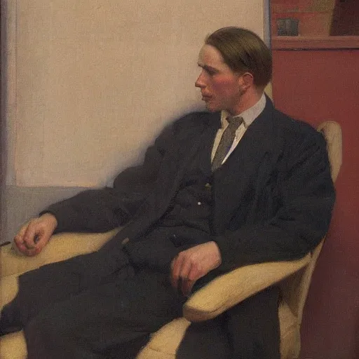 Image similar to Harold knight painting of a man posing in a studio,