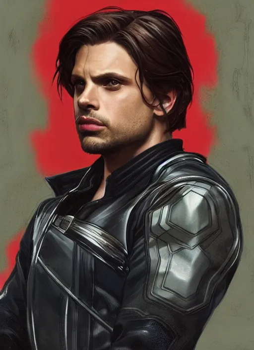 Image similar to sebastian stan as the winter soldier painted by artgerm and greg rutkowski and alphonse mucha