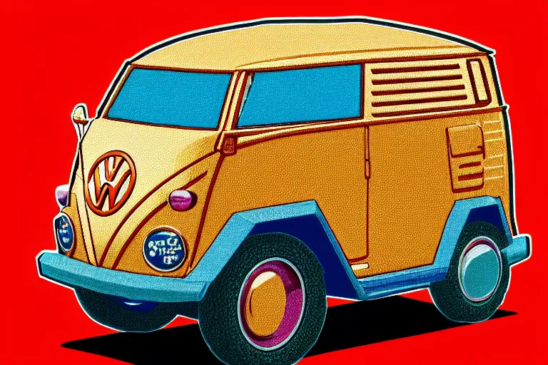 Image similar to vw thing!, in the style of john avon and derek riggs and eva widermann, trending on artstation, halfrear lighting closeup view anaglyph filter, bokeh, anime, colored pencil art, belle epoque