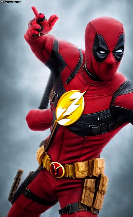 Image similar to deadpool as the flash, dynamic lighting, photorealistic fantasy concept art, trending on art station, stunning visuals, terrifying, creative, cinematic