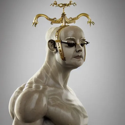 Image similar to a statue made of white marble with gold veins, of pepe the frog as general patton, full body shot, perfect symmetrical body, perfect symmetrical face, hyper realistic, hyper detailed, by johannen voss, by peter kemp, by monia merlo, by michelangelo, octane render, blender, 8 k