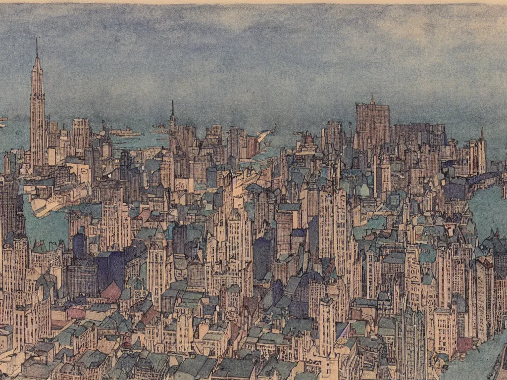 Image similar to highly detailed illustration of the milwaukee!!! skyline, by edmund dulac and android jones, scans from museum collection