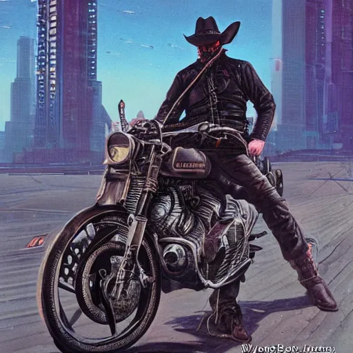 a cyberpunk cowboy fully decked out in his cowboy hat,, Stable Diffusion