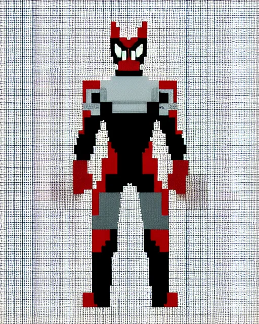 Image similar to a pixel single sprite of armored spiderman ultraman grey fox from metal gear cyborg gay japanese - american hybrid as overwatch character, pixel art, isometric, 3 2 x 3 2, 2 d game art, 1 6 bit, dynamic pose, # pixelart