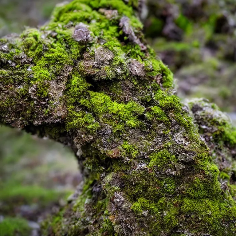 Image similar to a drawn picture lichens and moss close-up various fungus, mushrooms and plants, Atmospheric phenomenon, artistic photography, muted colors, conceptual, long exposure outside the city