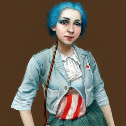 Image similar to clowncore pastel punk young hospital nurse wearing stylish uniform. detailed, portrait, 8 k, artwork by jean - baptiste monge