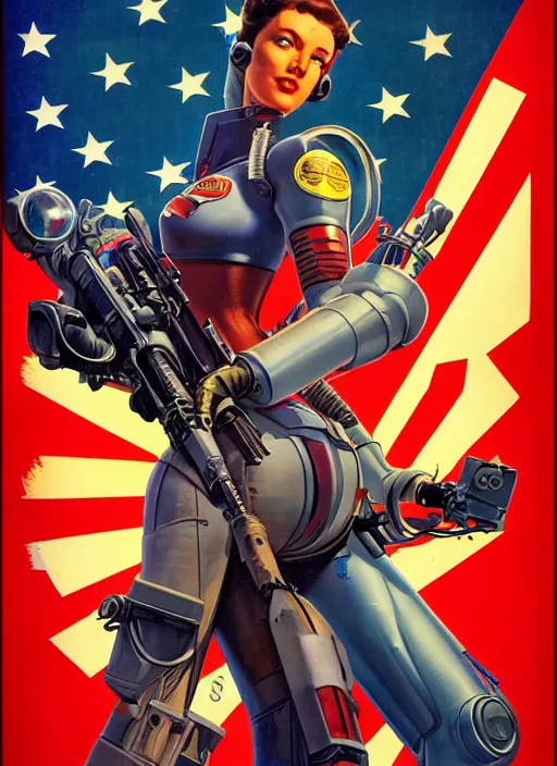 Prompt: american propaganda poster. cyberpunk pilot. portrait by jean giraud and anton otto fischer and john philip falter and will eisner and gil elvgren and pixar. realistic proportions. character art. science fiction d & d. overwatch, rb 6 s, cyberpunk 2 0 7 7, blade runner 2 0 4 9.