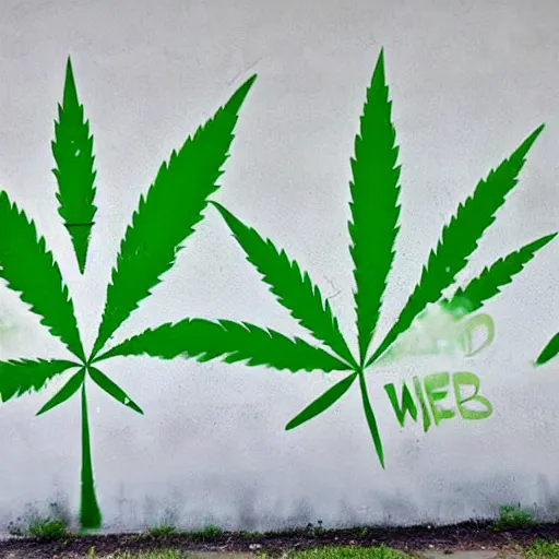 Prompt: weed spray painted on a wall