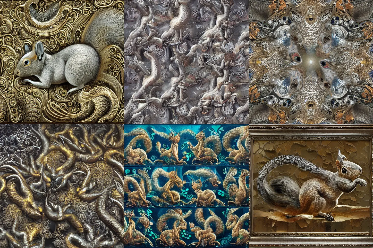 Prompt: ultra realist soft painting of an underground army of biomecha metallic ornate squirrels, symmetry accurate features, very intricate details, volumetric clouds, kawai world