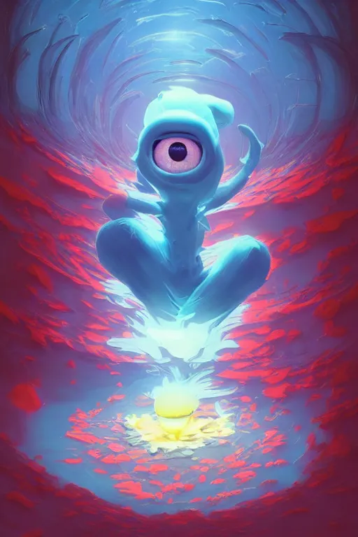 Image similar to smurf ghost creature animal sushi cristal very big eye roots cactus elemental flush of force nature micro world fluo fishscale, behance hd by jesper ejsing, by rhads, makoto shinkai and lois van baarle, ilya kuvshinov, rossdraws radiating a glowing aura global illumination ray tracing hdr