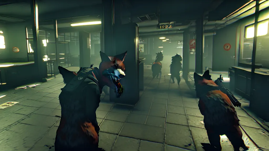 Image similar to screenshot from the pc game payday 2 demonstrating the fursuit unlock - hoxton? more like foxton.