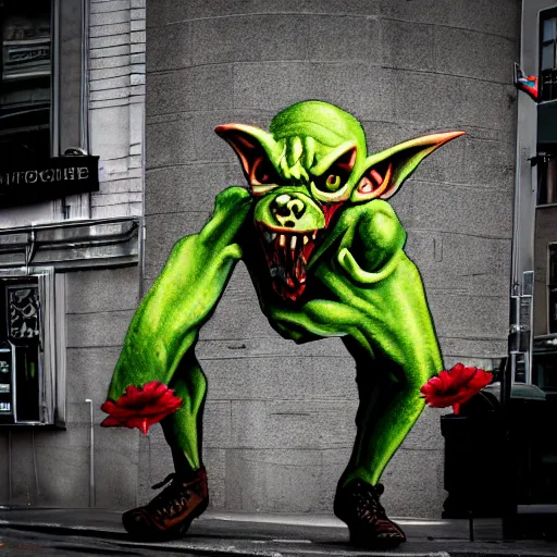 Prompt: photo of hyperealistic goblin in downtown nyc