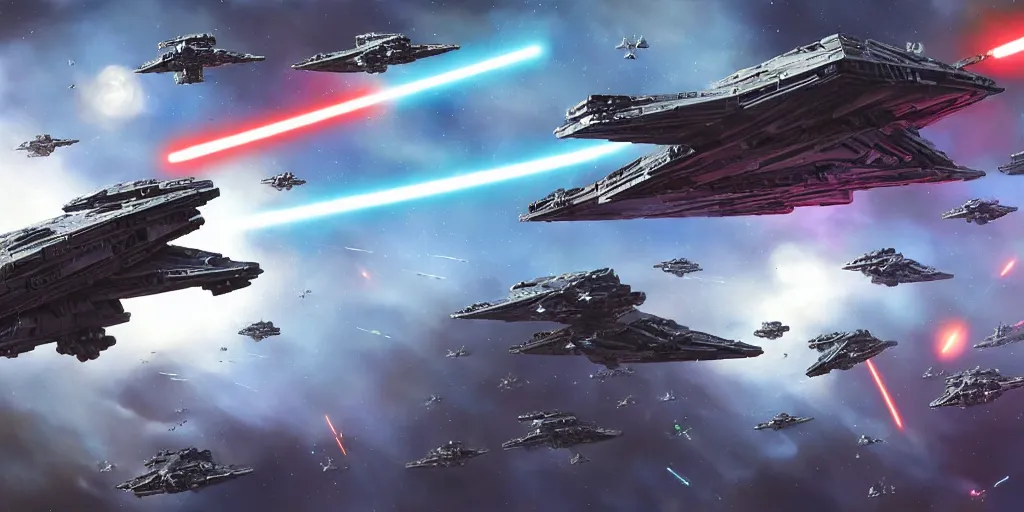 star wars space battle in outer space : swarm of small