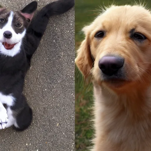 Image similar to dog doing nazi salute with paw. and a cat