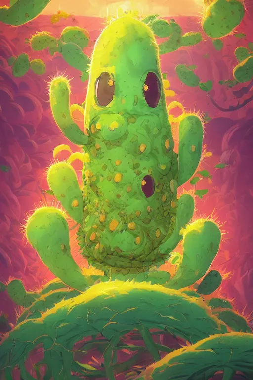 Image similar to roots cactus sushi cristal smurf ghost creature animal sushi cristal very big eye roots cactus elemental flush of force nature micro world fluo fishscale, behance hd by jesper ejsing, by rhads, makoto shinkai and lois van baarle, ilya kuvshinov, rossdraws radiating a glowing aura global illumination ray tracing hdr