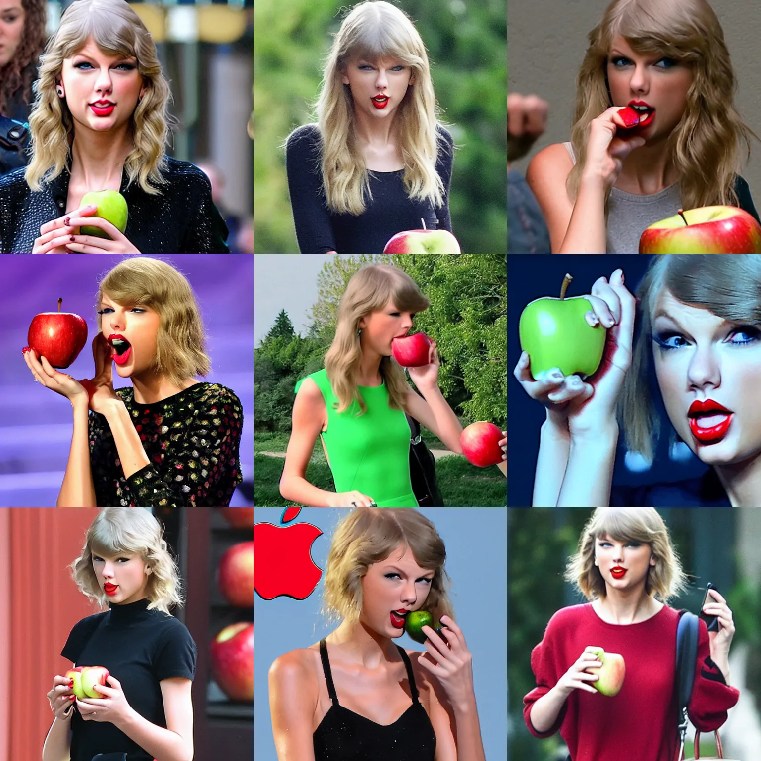 Prompt: taylor swift eating an apple