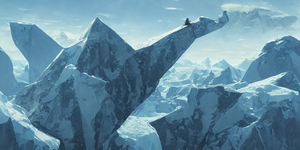 Image similar to “plane flying over an Antarctic mountain range, looking down onto a giant ancient cyclopean geometric stone city, by Greg Rutkowski”