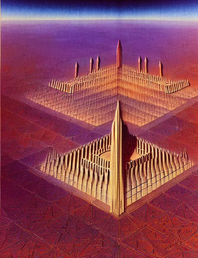 Prompt: bird eye view of a giant immense squared crematorium gothic architecture advanced technology scifi architectural structure desert planet, bruce pennington,