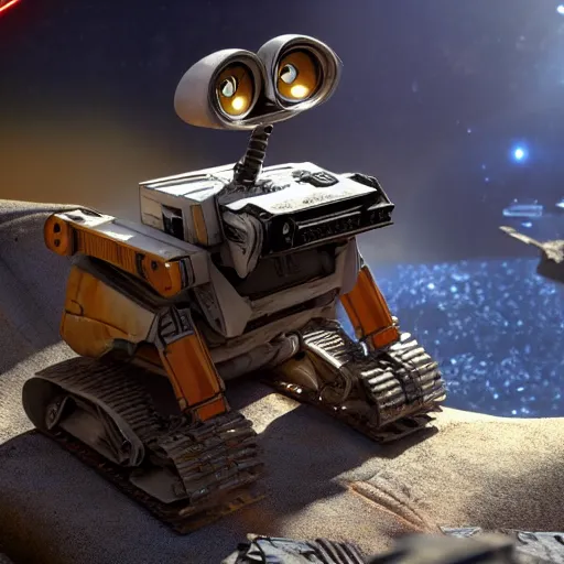 Image similar to photo of wall-e in a star wars movie scene, ultra detailed, god rays, 8k