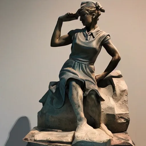 Prompt: marble statue of Rosie the Riveter by Michelangelo