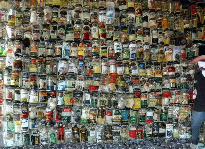 Image similar to house made of beer bottles