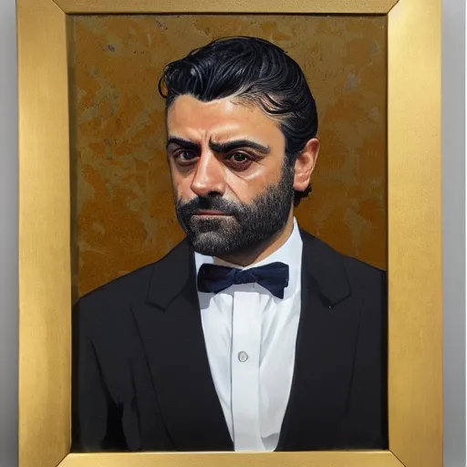 Image similar to oscar isaac portrait by stephanie rew, gold leaf on panel, decorative art, 8 k