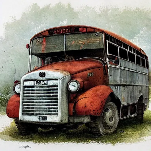 Prompt: a schoolbus, by jean - baptiste monge