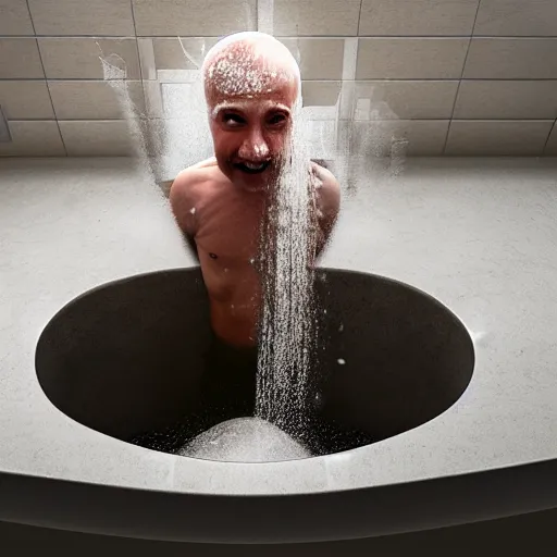 Prompt: man dissolves in the sink