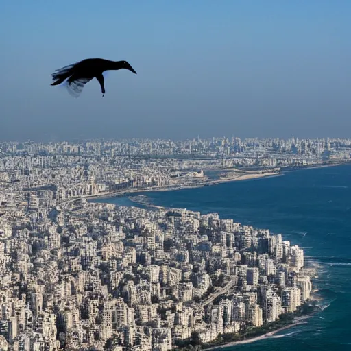 Prompt: A flying Physeter macrocephalus above the city of Tel Aviv