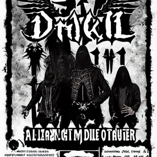 Prompt: black metal band flyer, d. i. y.