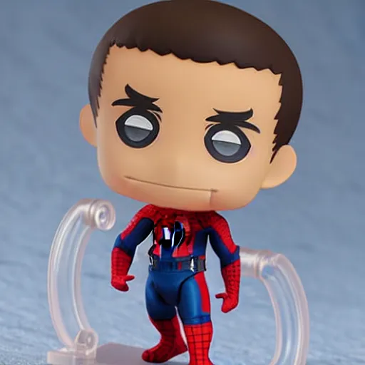 Image similar to tom holland, an anime nendoroid of barrack obama as spiderman, figurine, detailed product photo