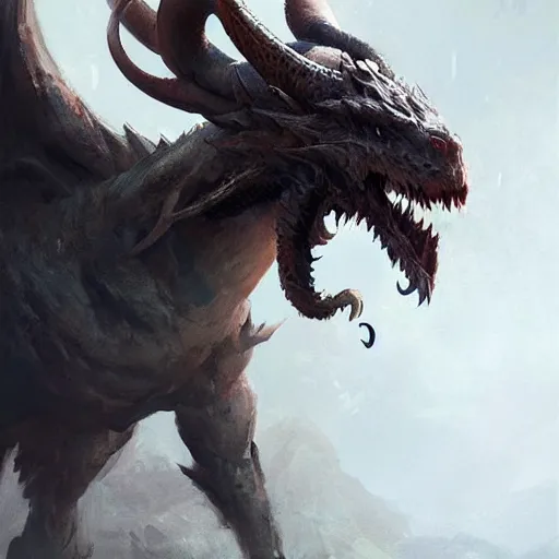 Image similar to A beast With two horns that speaks like a dragon , digital Art, Greg rutkowski, Trending artstation, cinematographic, hyperrealistic