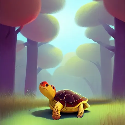 Image similar to Goro Fujita ilustration a cute turtle happily walking through the forest, painting by Goro Fujita, sharp focus, highly detailed, ArtStation