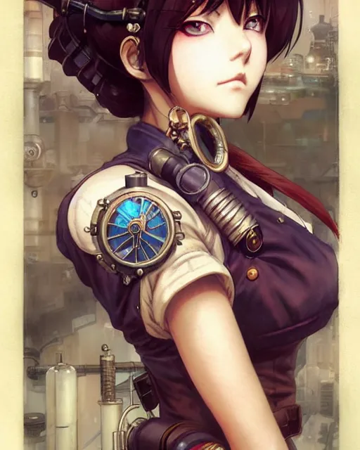 Image similar to portrait Anime Girl steampunk, pretty face, realistic shaded, fine details. Bioshock steampunk realistic shaded lighting by katsuhiro otomo ghost-in-the-shell, magali villeneuve, artgerm, rutkowski Jeremy Lipkin and Giuseppe Dangelico Pino and Michael Garmash and Rob Rey