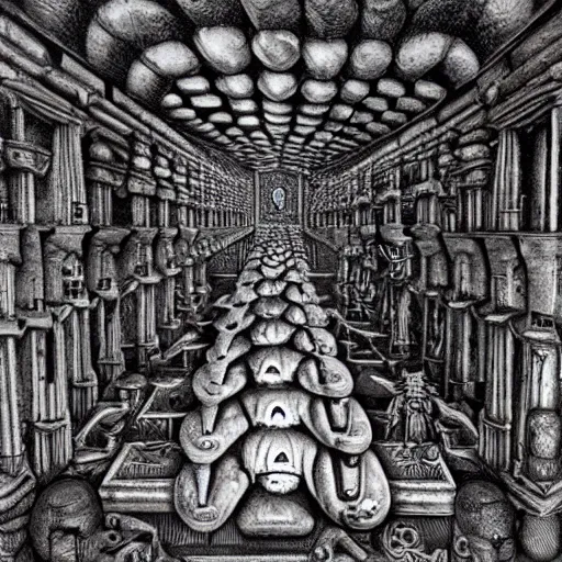 Image similar to mehmet paterns, hr giger, mc escher style djinns