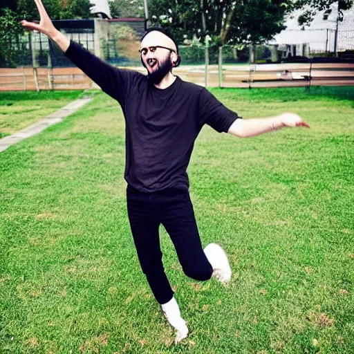 Image similar to photograph of youtuber michael stevens dancing