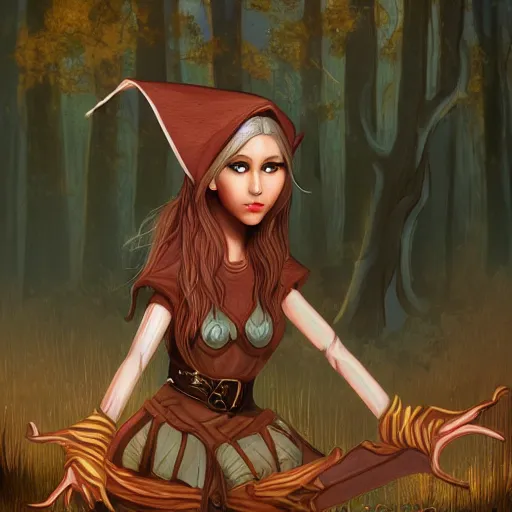 Prompt: female elf in the wood, digital art, trending on artstation