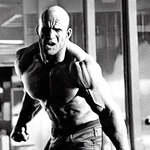 Image similar to jason statham as hulk in 1 9 7 7 movie